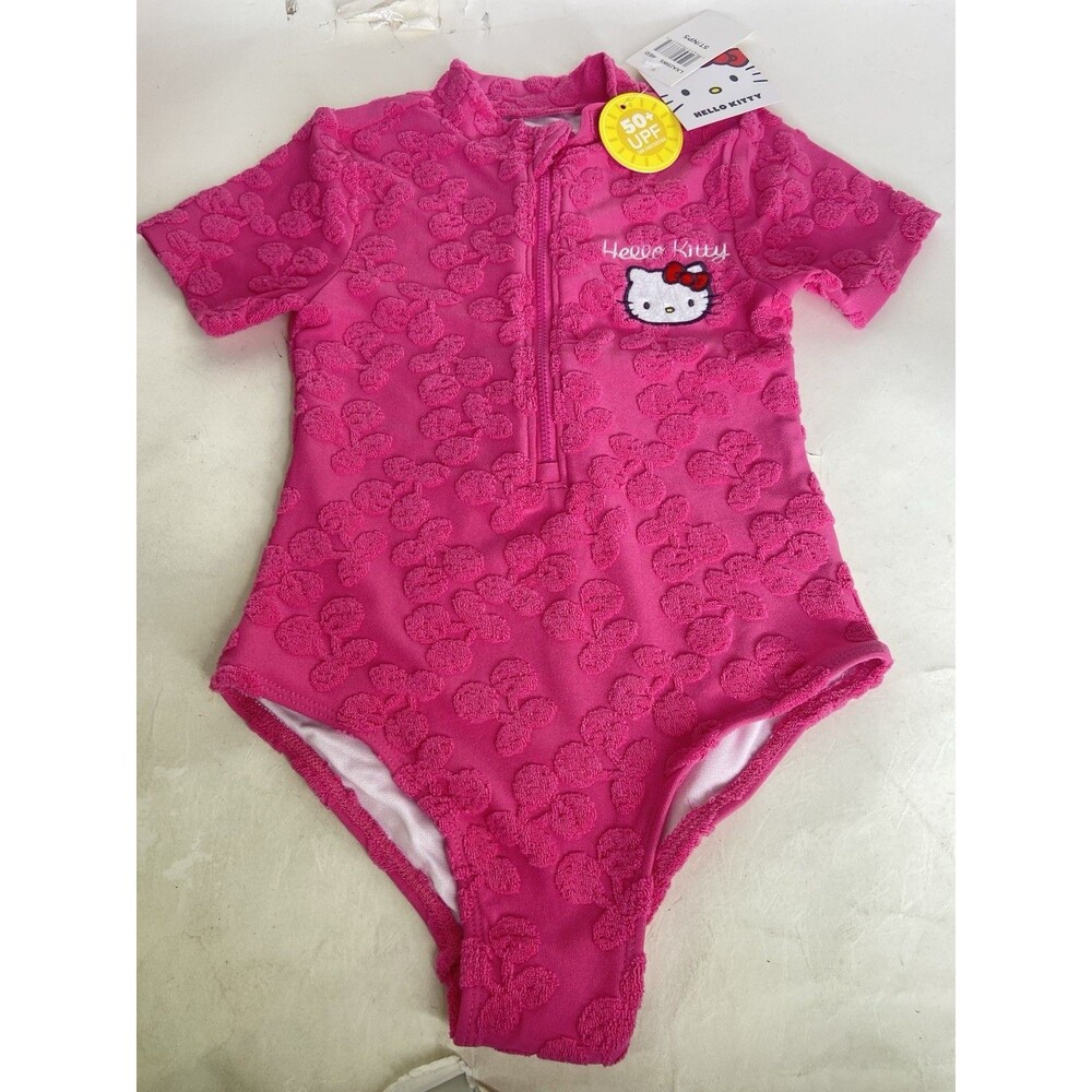 Hello Kitty Pink One Piece Rash Guard Swimsuit Swimwear Girls Size 5T